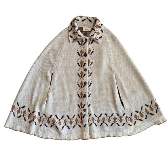 VTG 70's JC Penney Sweater Poncho Cape Women's Dutch Fall One Size Boho Academia - Picture 2 of 13